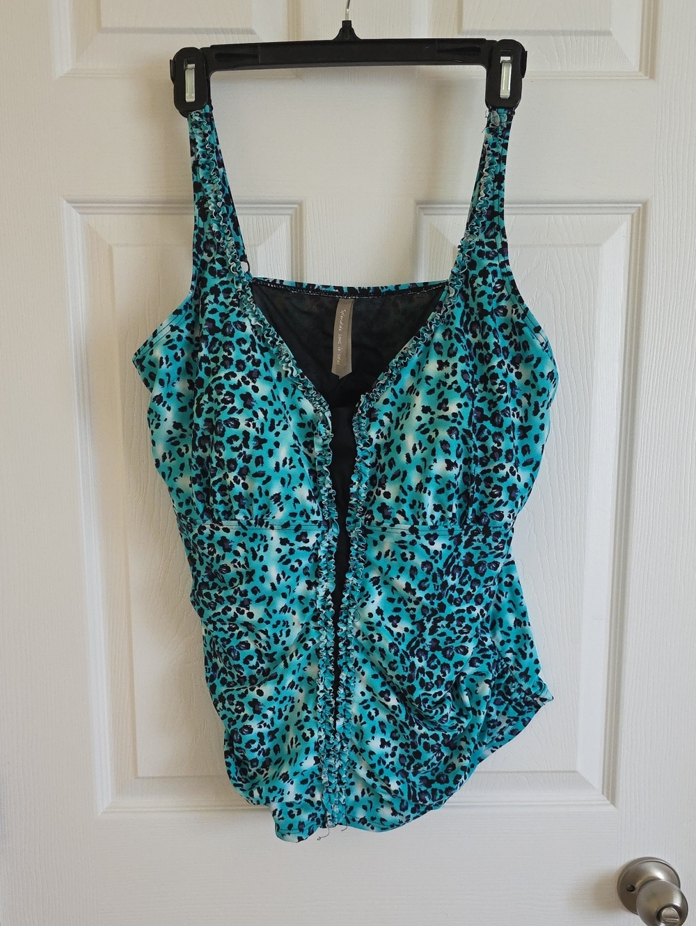 Turquoise Leopard Print Women's Tankini Swim Top